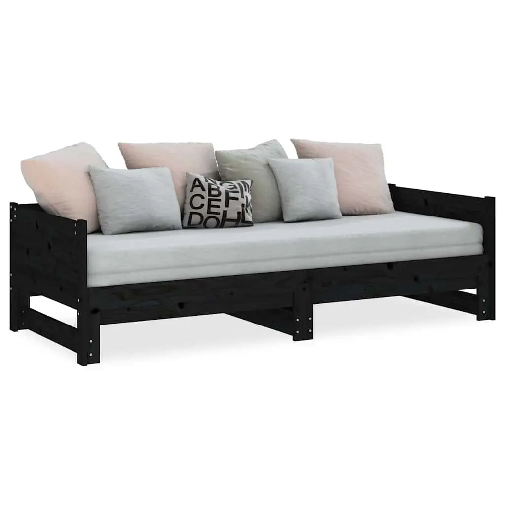 Pull-out Day Bed Sofa Bed Frame Wooden Convertible Guest Bed Black 90x190cm