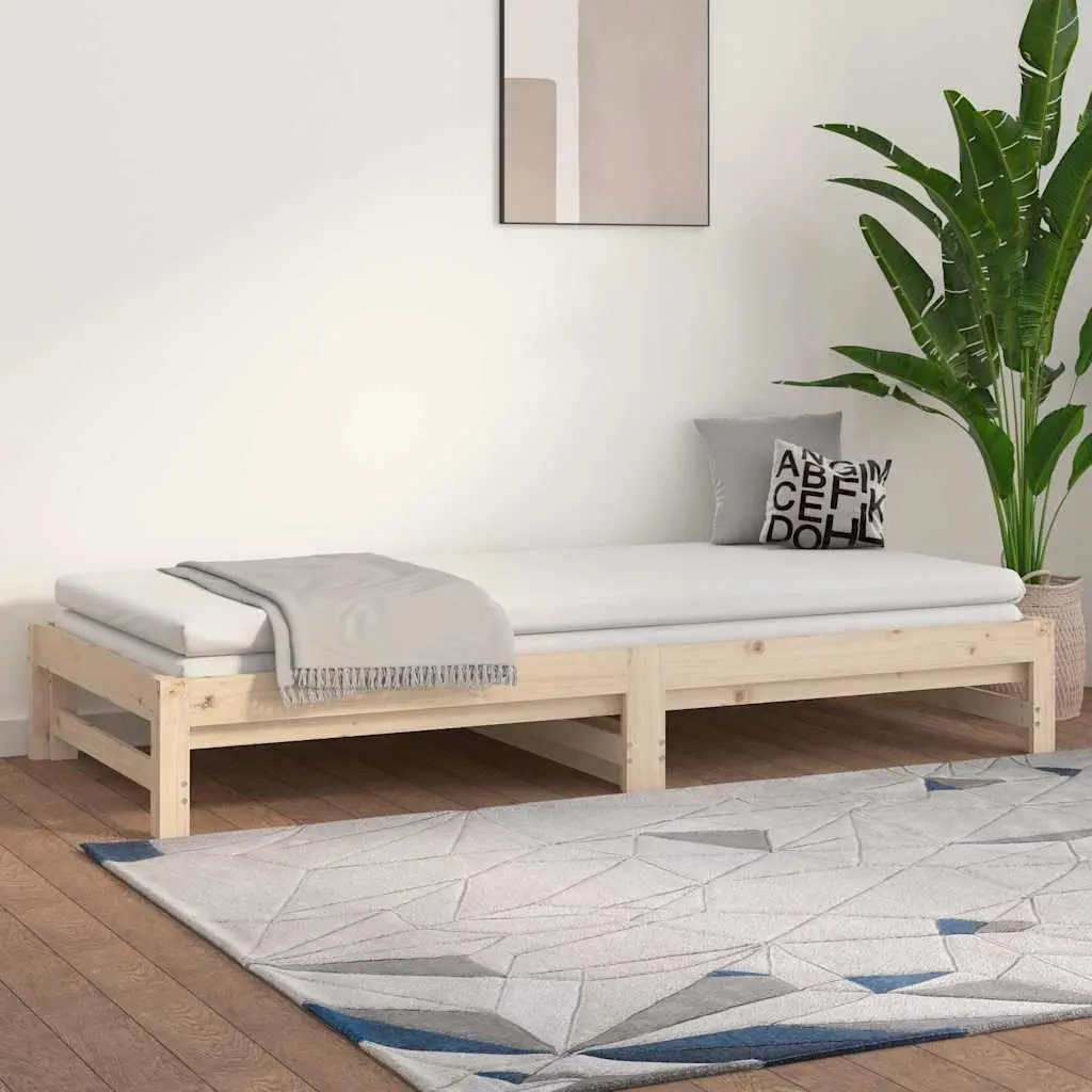 Solid Wood Pine Pull-out Day Bed Frame Guest Sofa Bed 90x190cm Brown