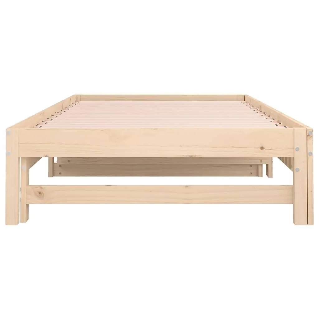 Solid Wood Pine Pull-out Day Bed Frame Guest Sofa Bed 90x190cm Brown
