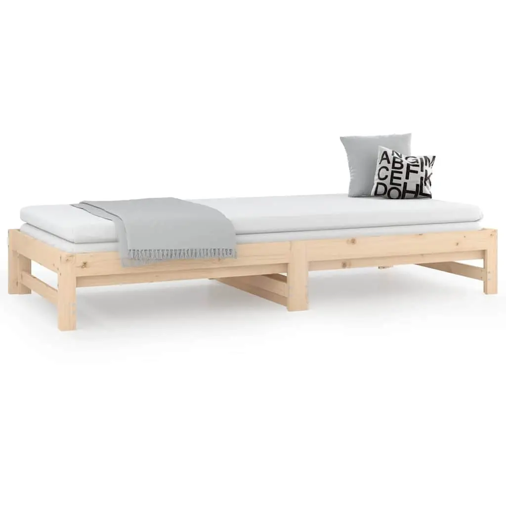 Solid Wood Pine Pull-out Day Bed Frame Guest Sofa Bed 90x190cm Brown