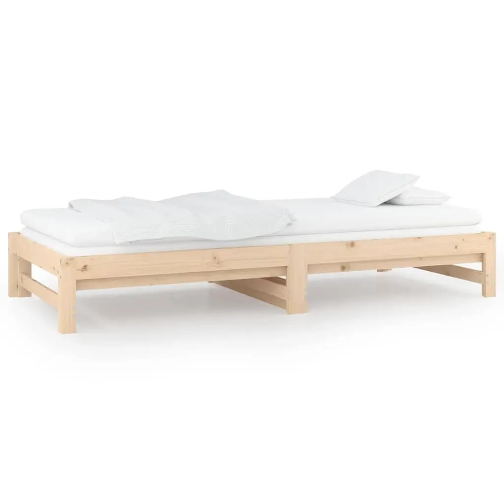 Solid Wood Pine Pull-out Day Bed Frame Guest Sofa Bed 90x190cm Brown