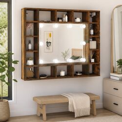 Bathroom Vanity Mirror Cabinet with LED Lights Wall-Mounted Storage Brown