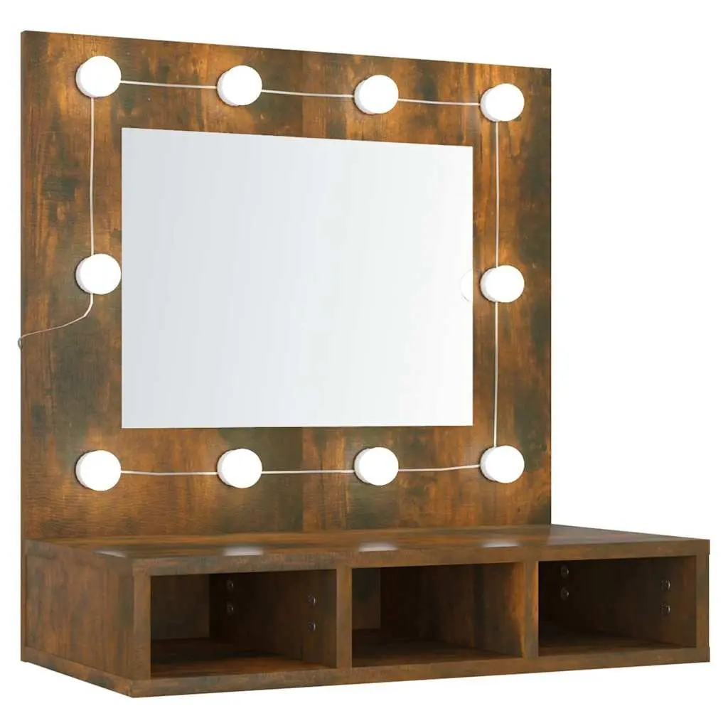 Mirror Cabinet LED Lights Bathroom Vanity Storage Shelf Unit Brown 60x31.5x62 cm