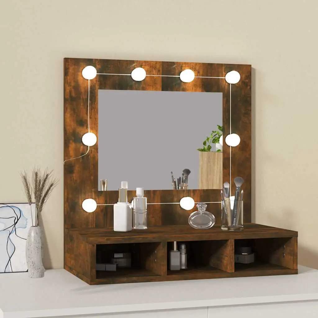 Mirror Cabinet LED Lights Bathroom Vanity Storage Shelf Unit Brown 60x31.5x62 cm
