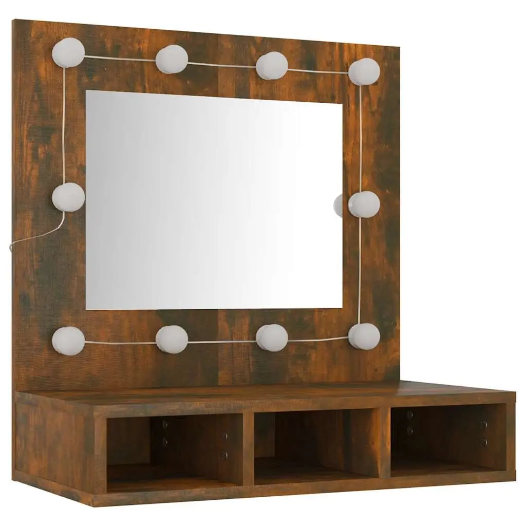 Mirror Cabinet LED Lights Bathroom Vanity Storage Shelf Unit Brown 60x31.5x62 cm