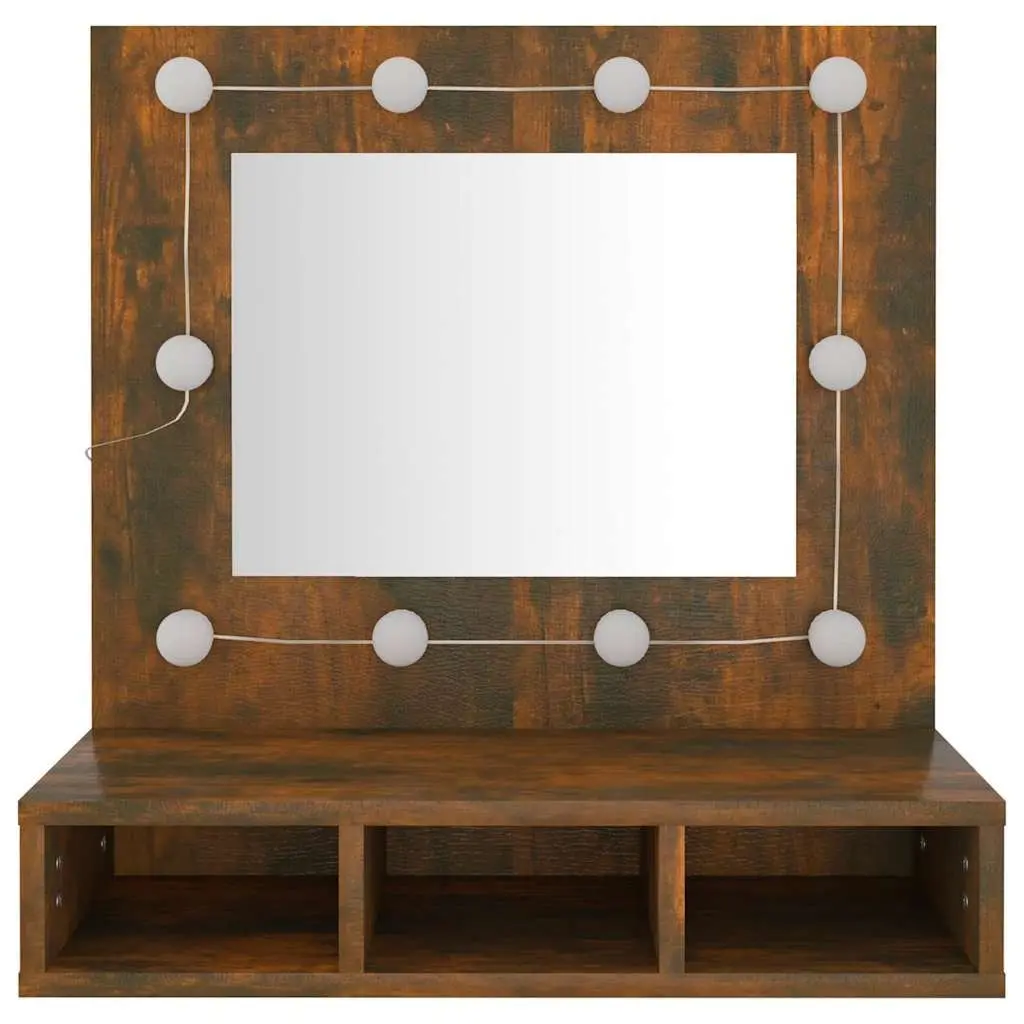 Mirror Cabinet LED Lights Bathroom Vanity Storage Shelf Unit Brown 60x31.5x62 cm