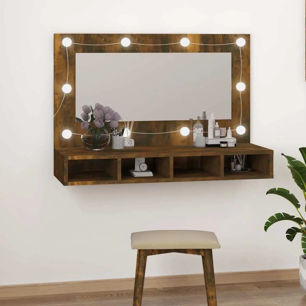 Bathroom Vanity Mirror Cabinet LED Light 90x31.5x62cm Brown