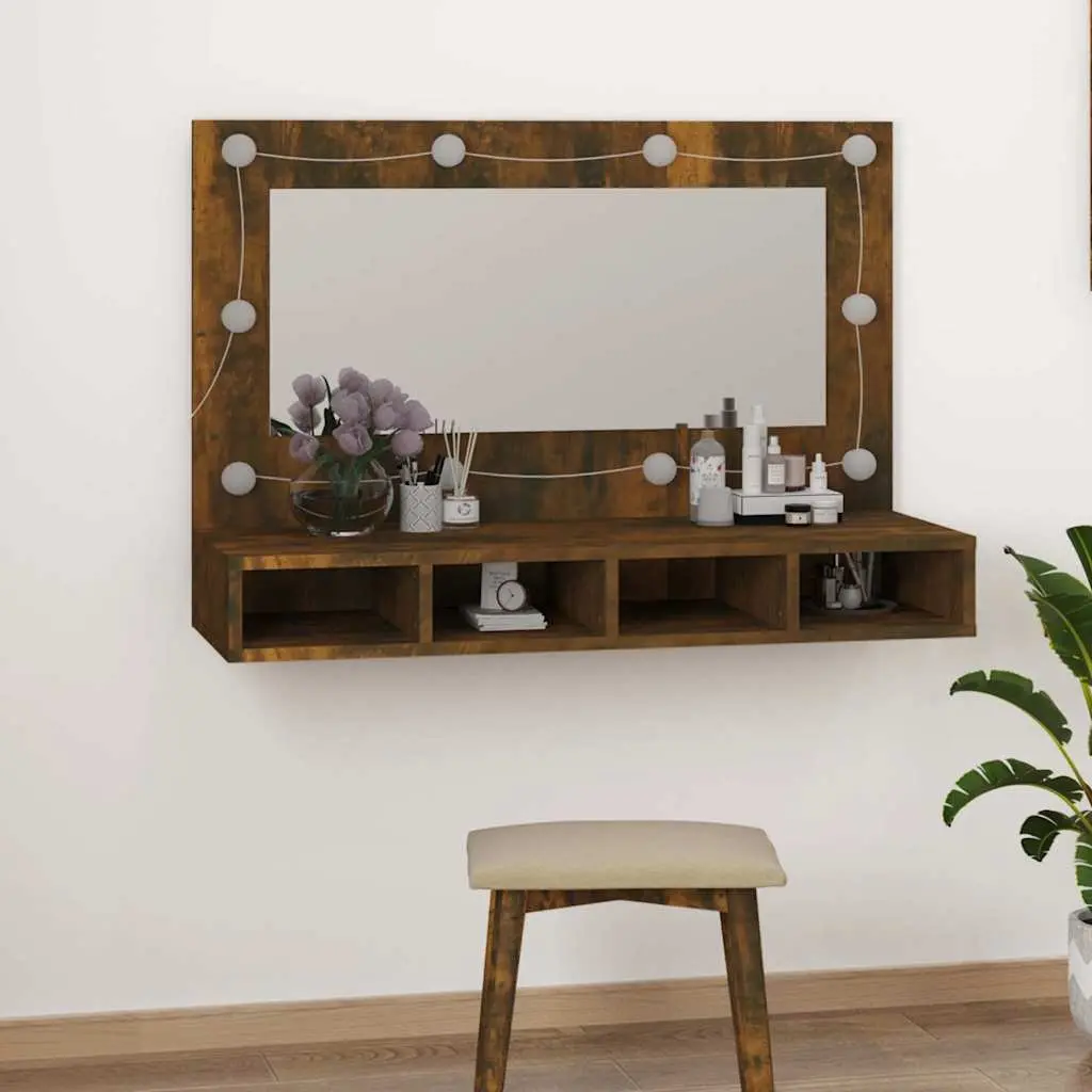 Bathroom Vanity Mirror Cabinet LED Light 90x31.5x62cm Brown