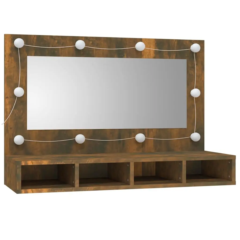 Bathroom Vanity Mirror Cabinet LED Light 90x31.5x62cm Brown