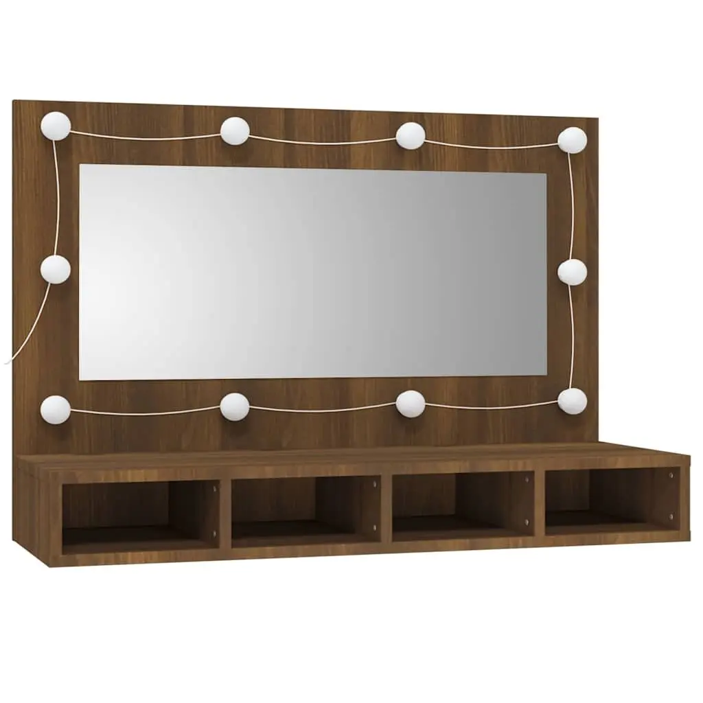 LED Mirror Cabinet Bathroom Vanity Storage Unit Brown Oak Organiser Dresser