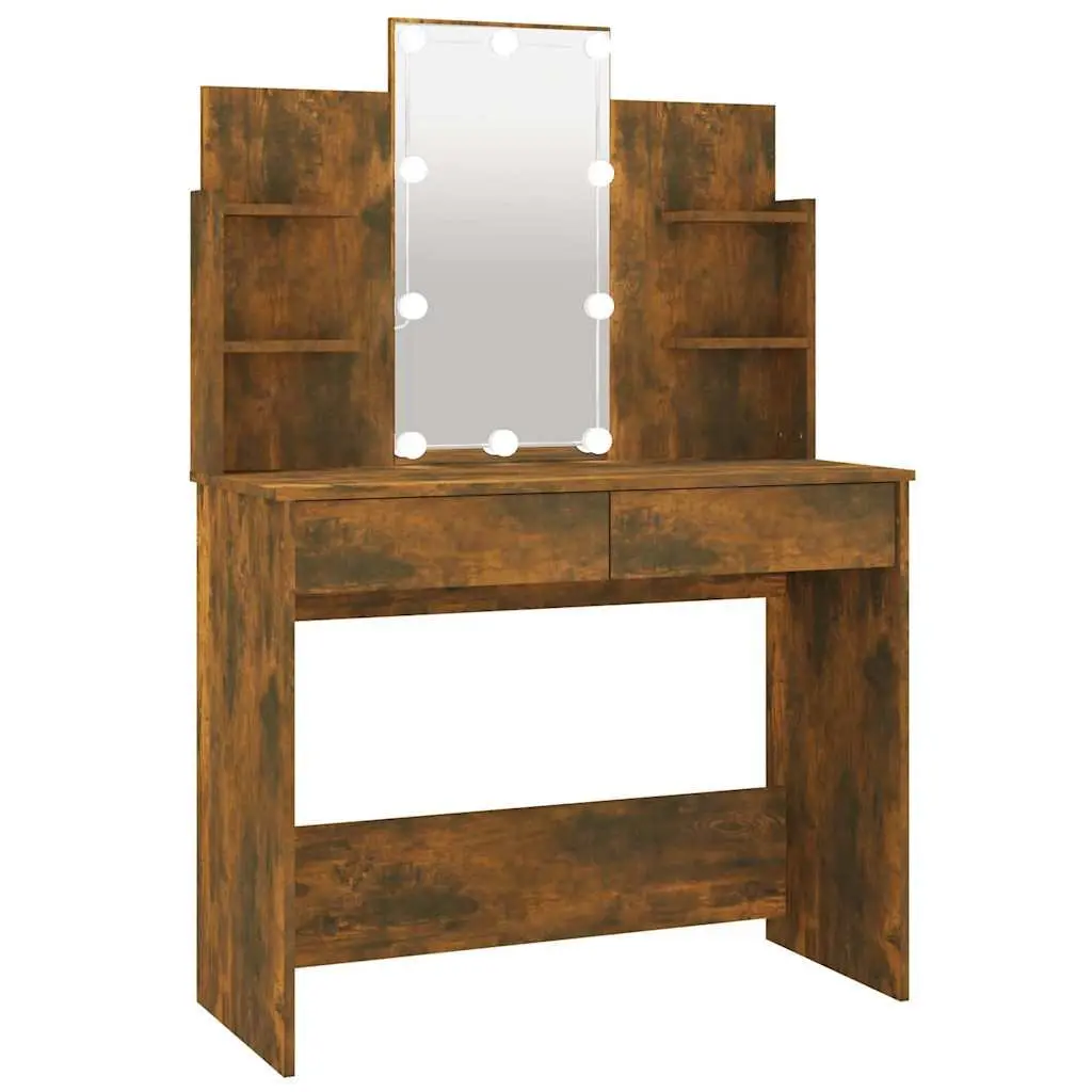 Dressing Table LED Mirror Storage Drawers Vanity Unit 96x40x142cm Brown