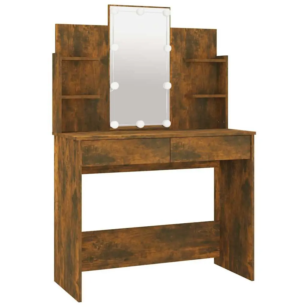 Dressing Table LED Mirror Storage Drawers Vanity Unit 96x40x142cm Brown