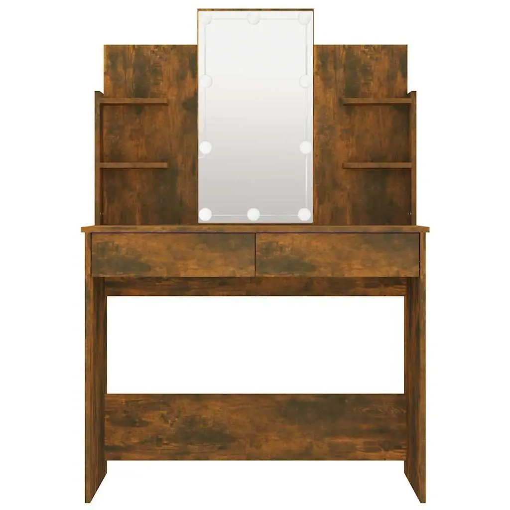 Dressing Table LED Mirror Storage Drawers Vanity Unit 96x40x142cm Brown