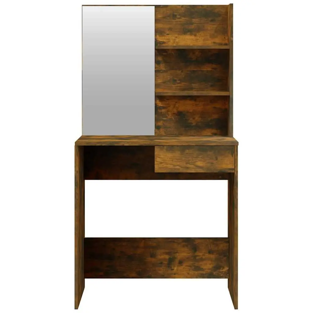 Dressing Table with Mirror Smoked Oak Brown Vanity Makeup Desk Storage Drawer