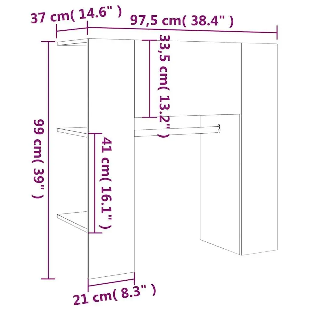 Hallway Cabinet Storage Unit Brown Engineered Wood Shelves Clothes Rail