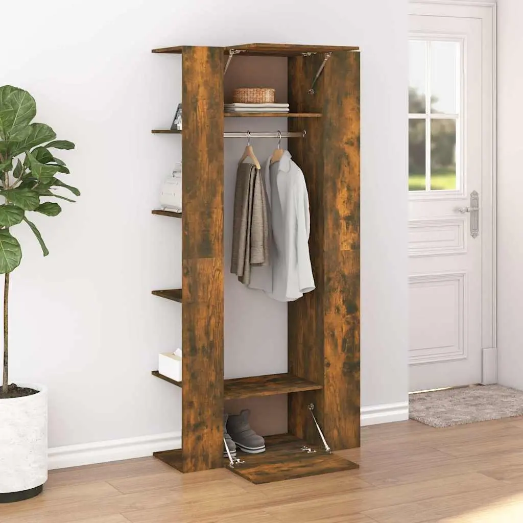 Hallway Cabinet Storage Unit Brown Engineered Wood Shelves Clothes Rail