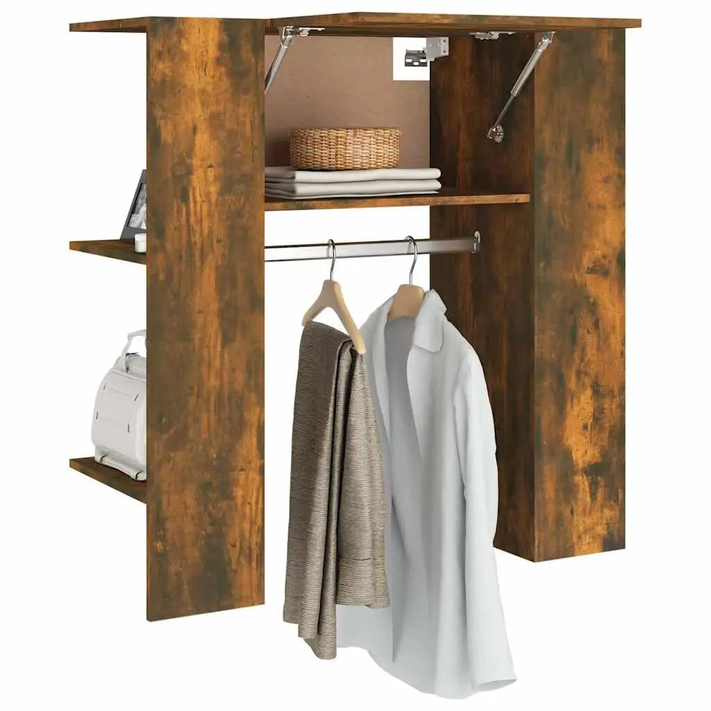 Hallway Cabinet Storage Unit Brown Engineered Wood Shelves Clothes Rail