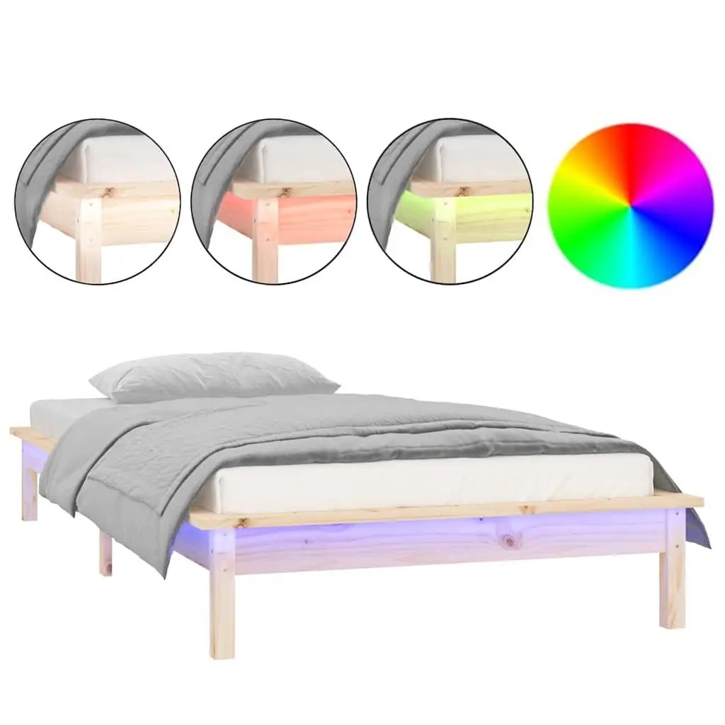 Wooden Bed Frame with LED Lights 90x190 cm Brown Slatted Base