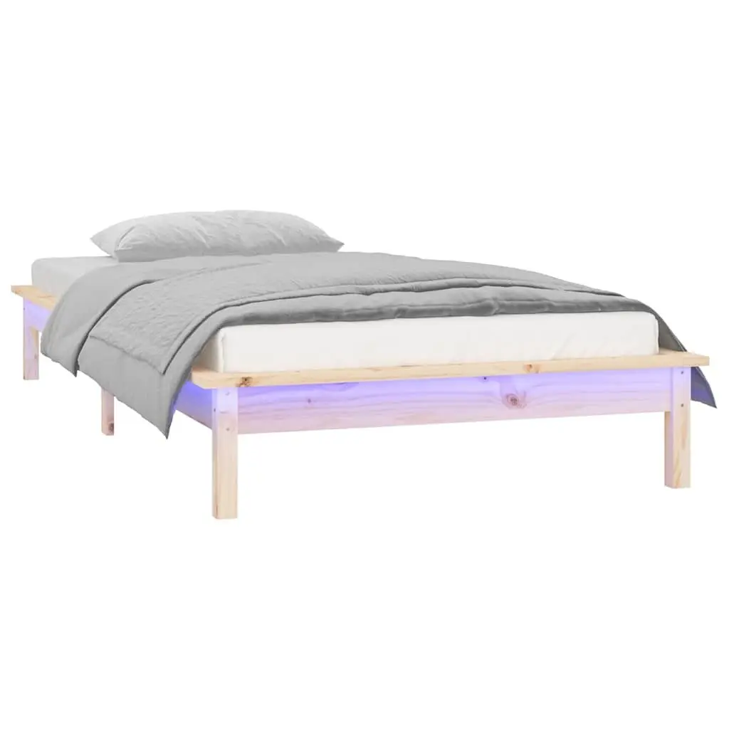 Wooden Bed Frame with LED Lights 90x190 cm Brown Slatted Base