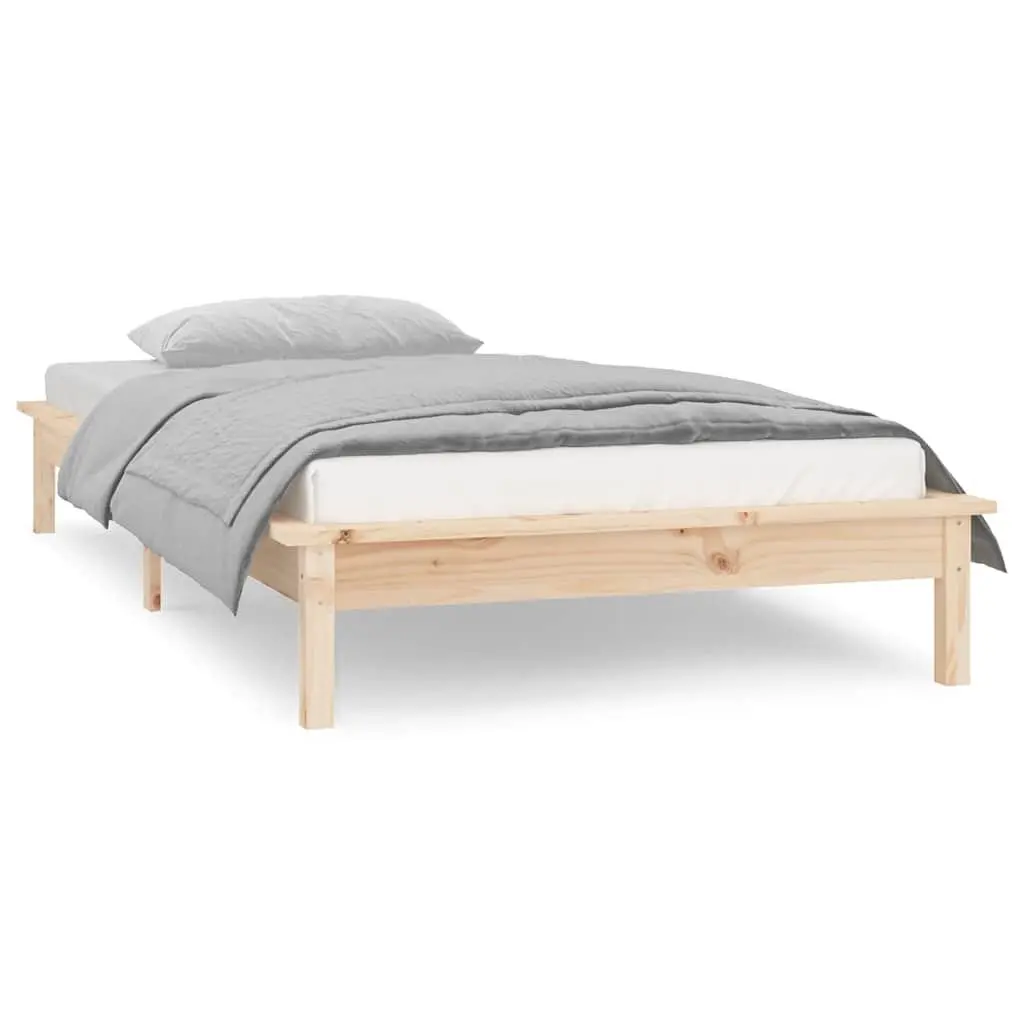 Wooden Bed Frame with LED Lights 90x190 cm Brown Slatted Base