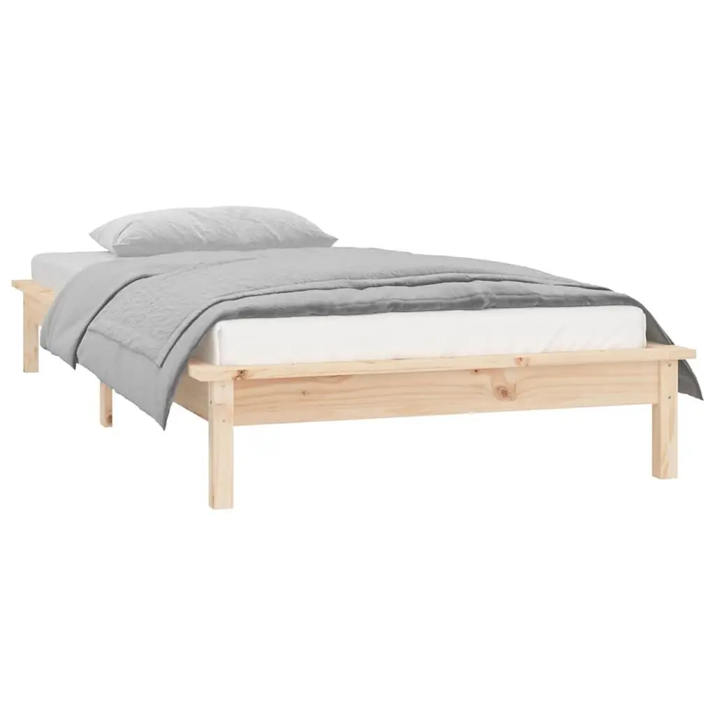 Wooden Bed Frame with LED Lights 90x190 cm Brown Slatted Base