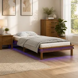Reliable Solid Wood LED Bed Frame, 90x190 cm