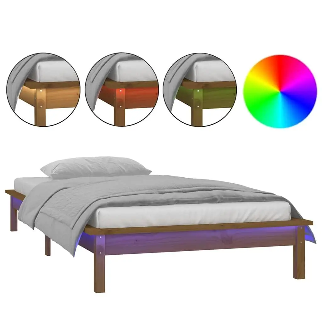 Solid Wood LED Bed Frame, 90x190 cm