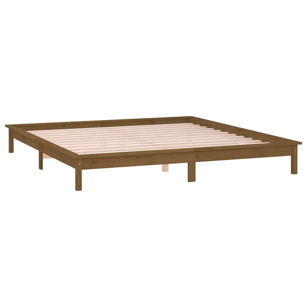 LED Bed Frame Honey Brown 135x190 cm Solid Pine Wood Bedroom Furniture