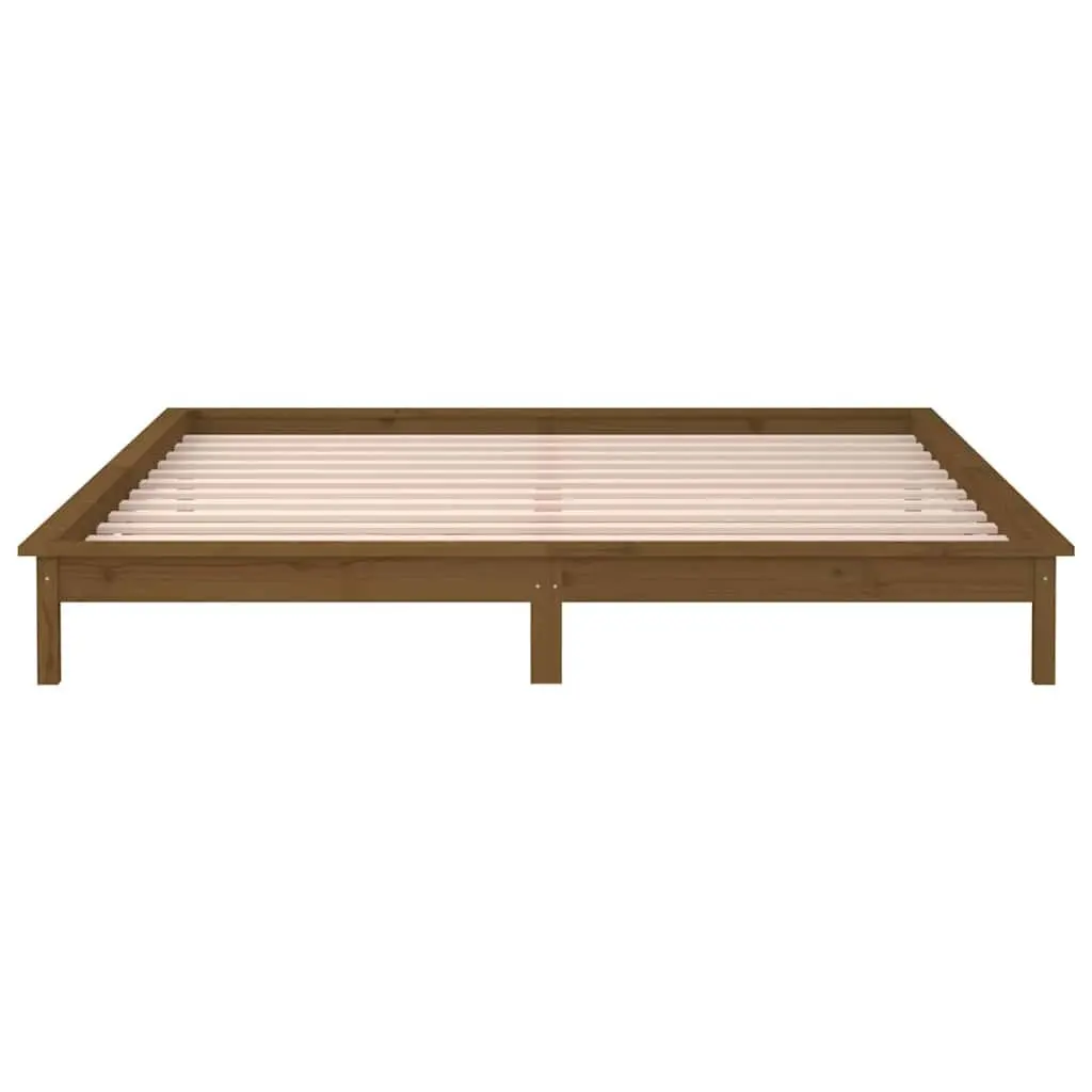 LED Bed Frame Honey Brown 135x190 cm Solid Pine Wood Bedroom Furniture