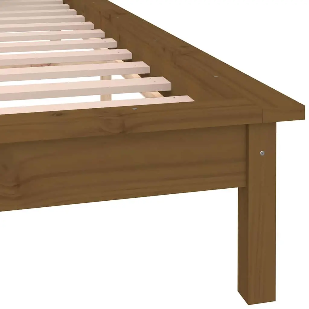 LED Bed Frame Honey Brown 135x190 cm Solid Pine Wood Bedroom Furniture