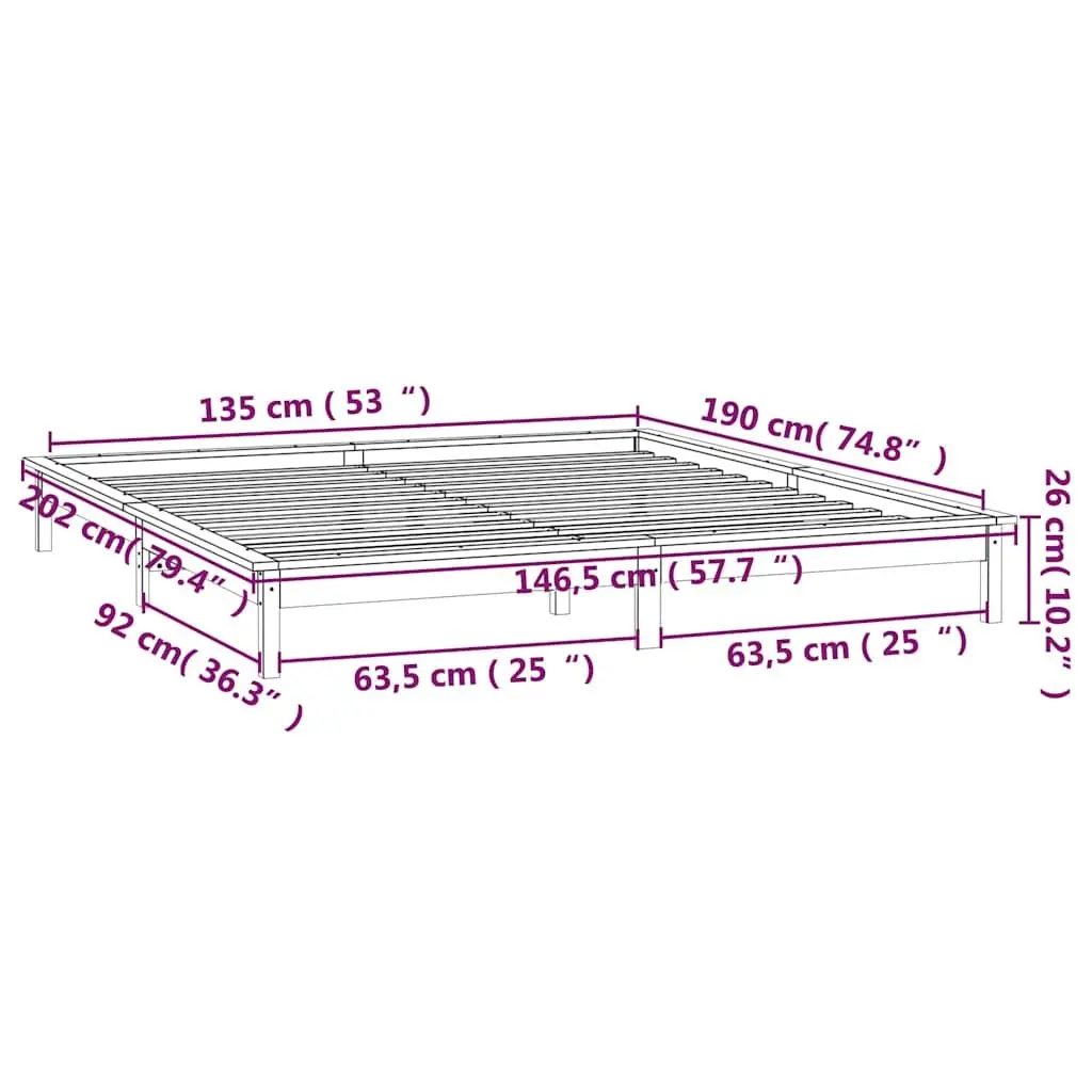 LED Bed Frame in Black Solid Wood 135x190 cm