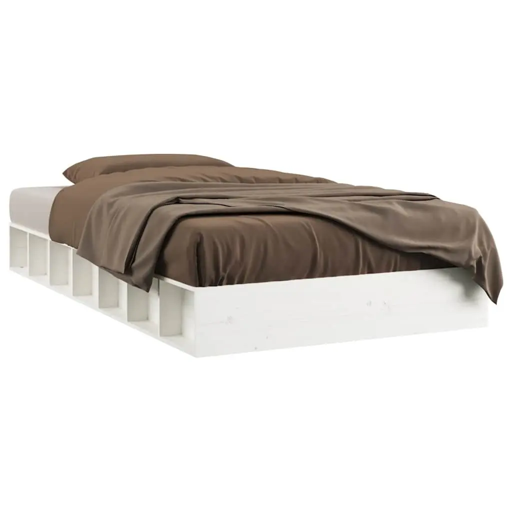 Solid Wood Bed Frame White 135x190 cm Pine Slatted Base Bedroom Furniture