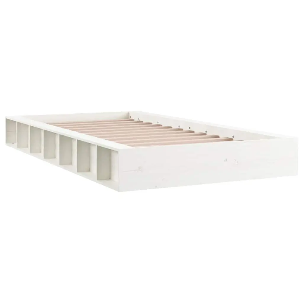 Solid Wood Bed Frame White 135x190 cm Pine Slatted Base Bedroom Furniture