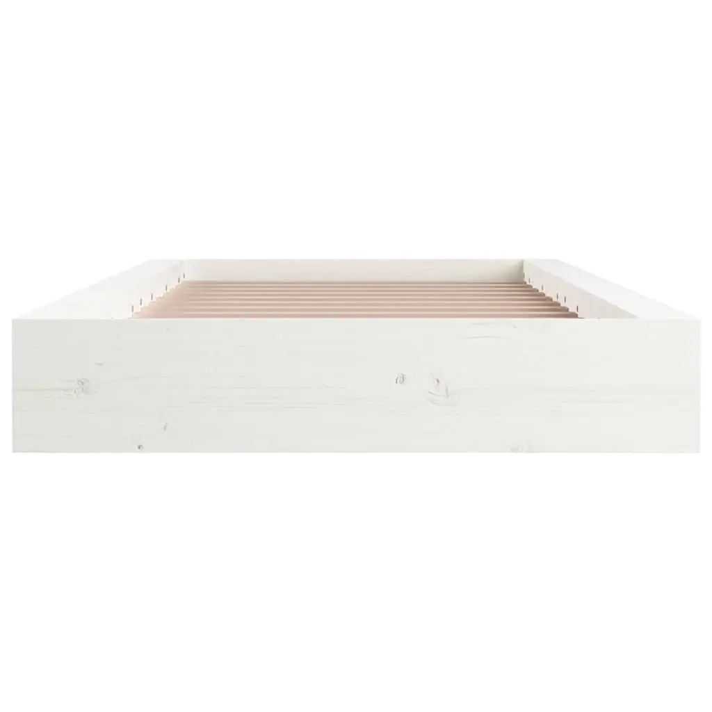 Solid Wood Bed Frame White 135x190 cm Pine Slatted Base Bedroom Furniture