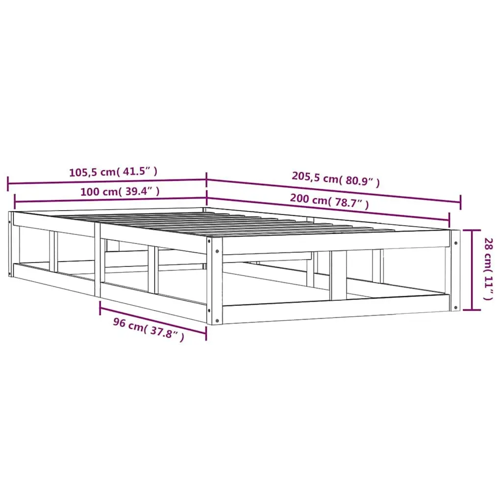Solid Wood Bed Frame 100x200 cm for Comfort