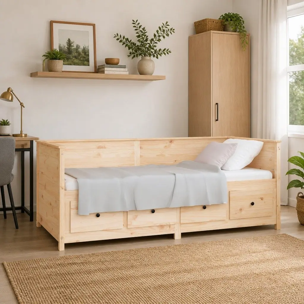 Day Bed Sofa Bed 80x200 cm Solid Pine Wood Frame with Storage Drawers Brown