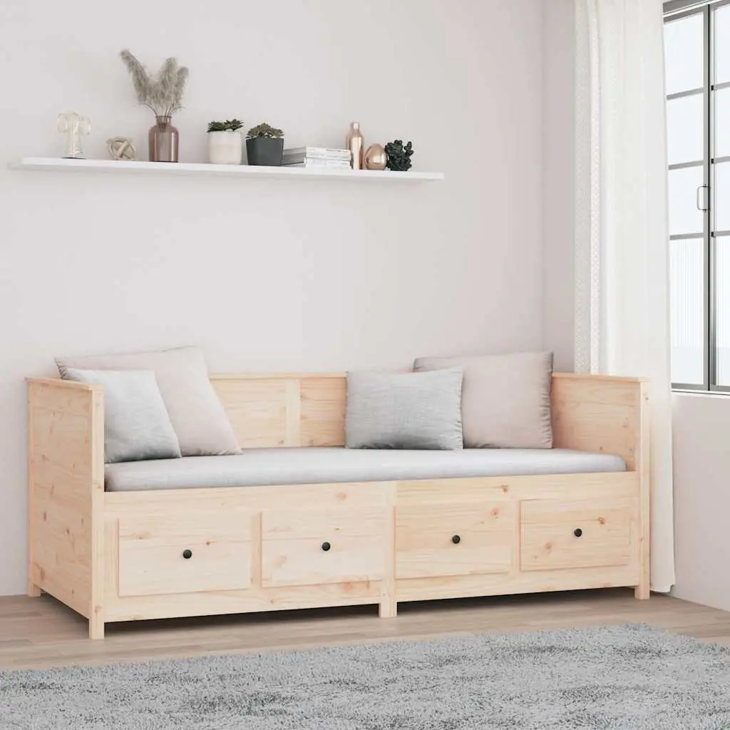 Day Bed Sofa Bed 80x200 cm Solid Pine Wood Frame with Storage Drawers Brown