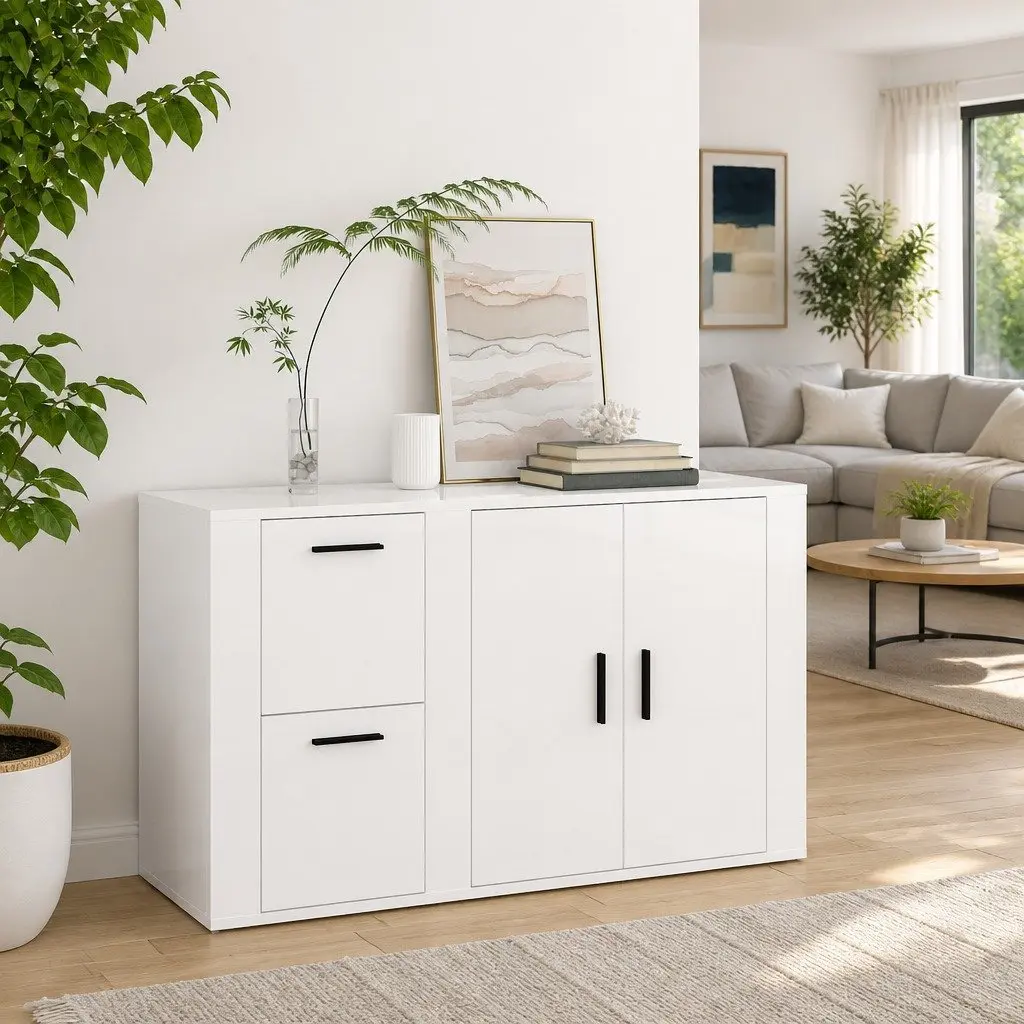 Sideboard Storage Cabinet High Gloss White Engineered Wood 100 x 33 x 59.5 cm