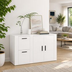 Sideboard High Gloss White Storage Cabinet Engineered Wood Buffet Cupboard