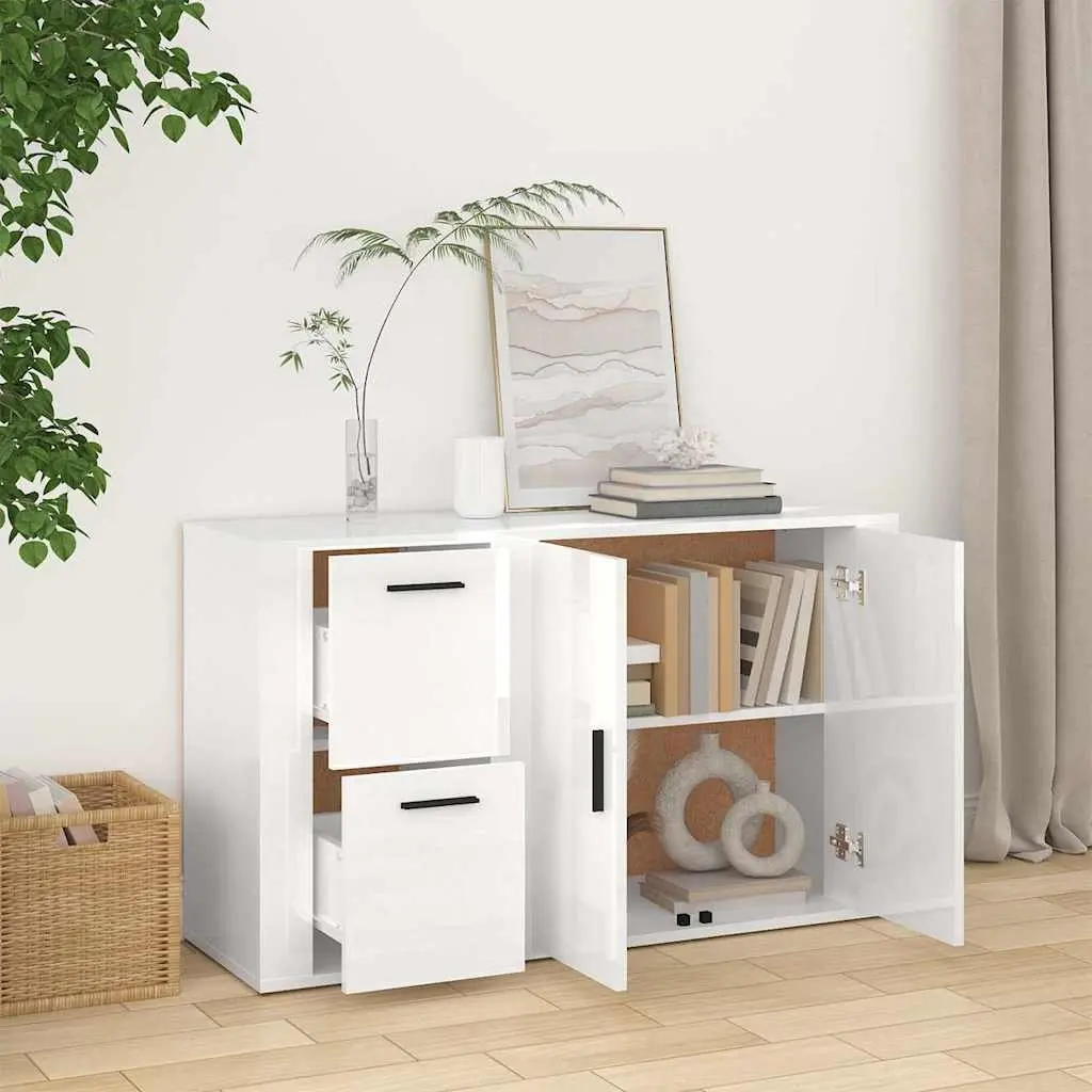 Sideboard Storage Cabinet High Gloss White Engineered Wood 100 x 33 x 59.5 cm