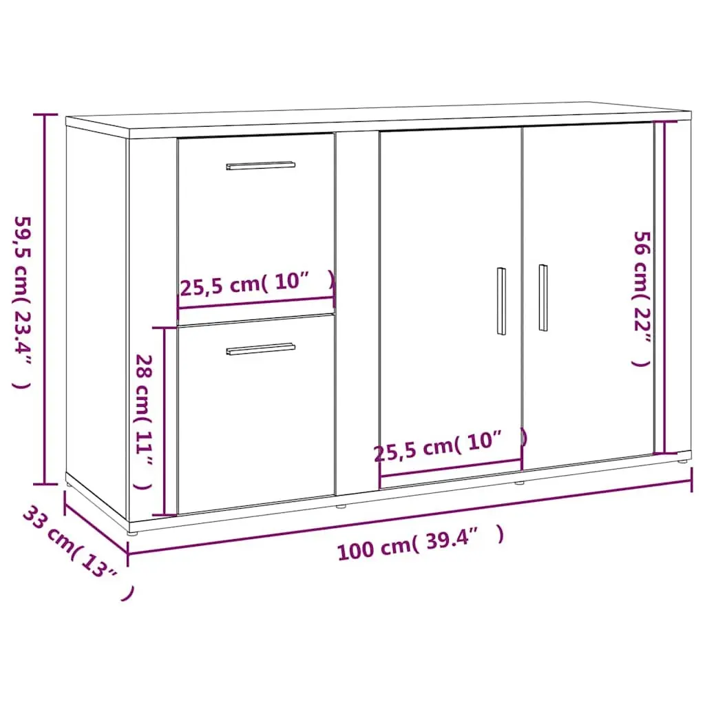 Grey Sideboard Engineered Wood Storage Cabinet Cupboard Furniture Buffet