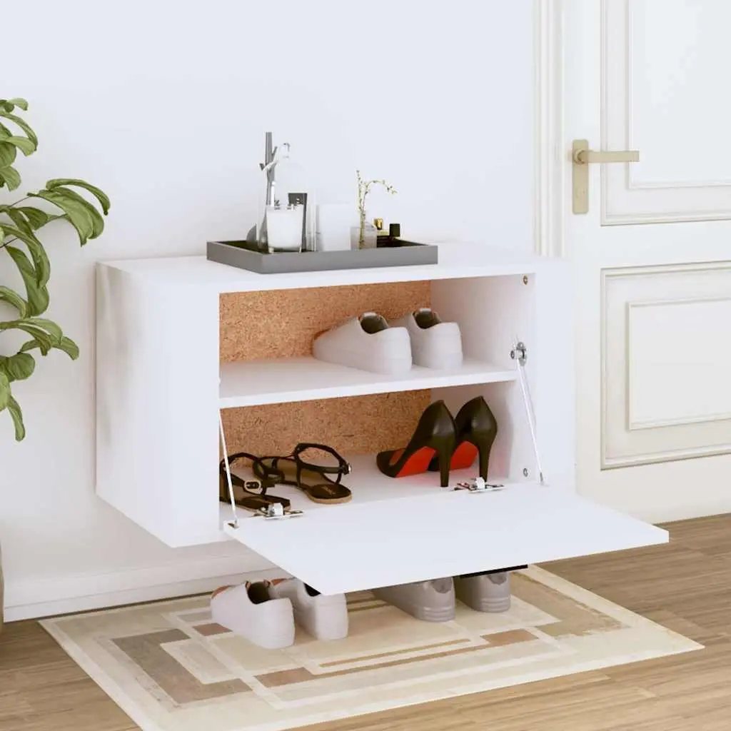 Wall-mounted Shoe Cabinet Storage Organiser 70x35x38 cm White Engineered Wood