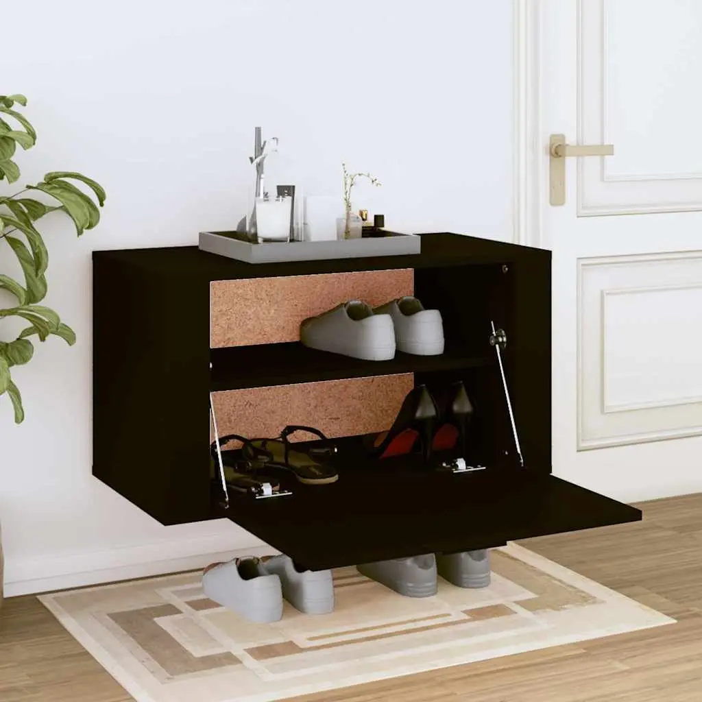 Wall-mounted Shoe Cabinet Black Storage Organiser 70x35x38 cm Engineered Wood