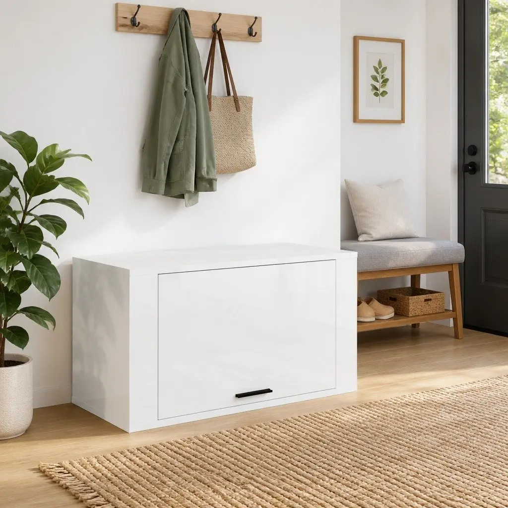 Wall-Mounted Shoe Cabinet Storage Organiser 70x35x38cm White Gloss Engineered Wood