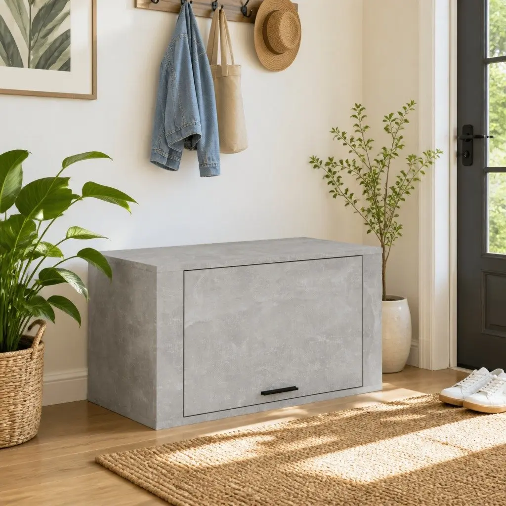 Wall-mounted Shoe Cabinet Grey Storage Organiser Engineered Wood 70x35x38cm