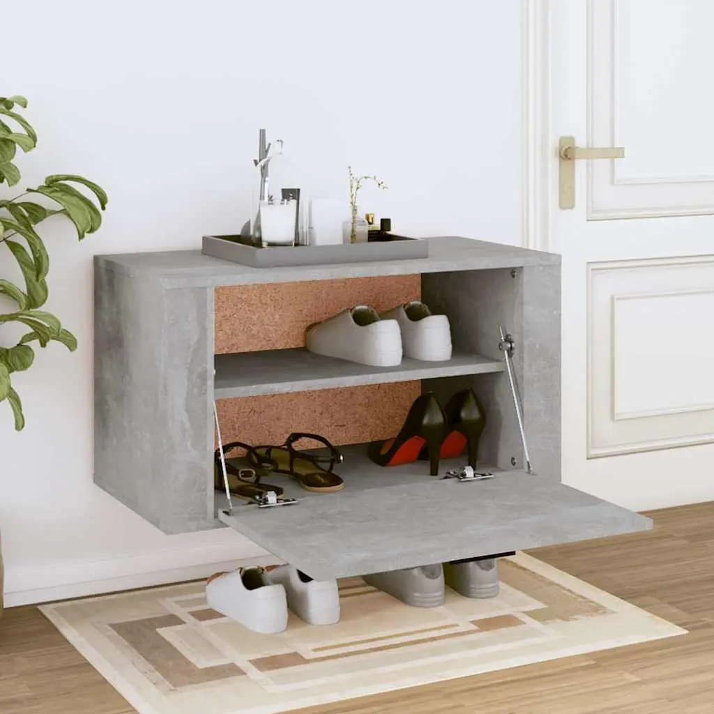 Wall-mounted Shoe Cabinet Grey Storage Organiser Engineered Wood 70x35x38cm