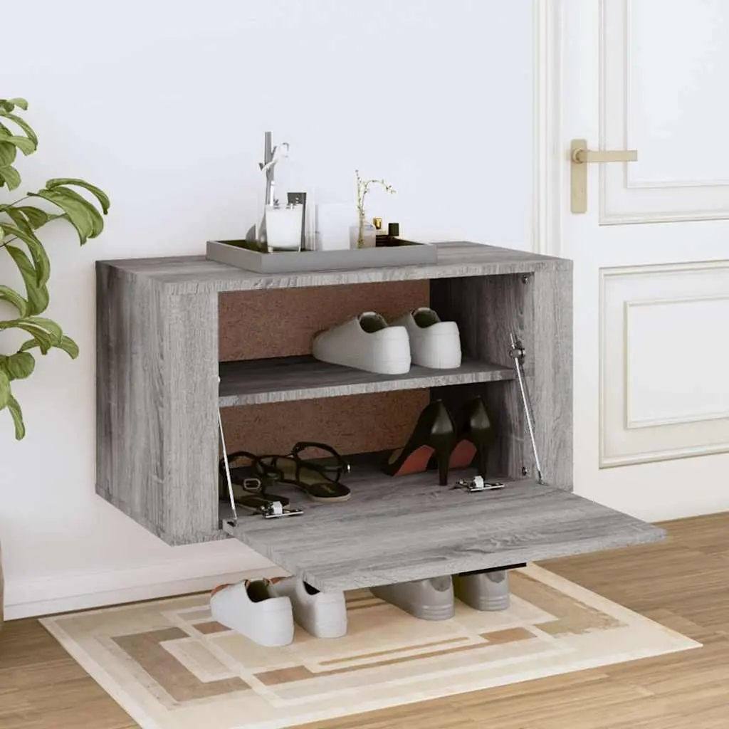 Wall-mounted Shoe Cabinet Grey Storage Organiser Rack Compact
