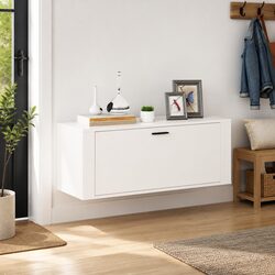 Wall Mounted Shoe Cabinet White High Gloss Storage Organiser 100x35x38 cm