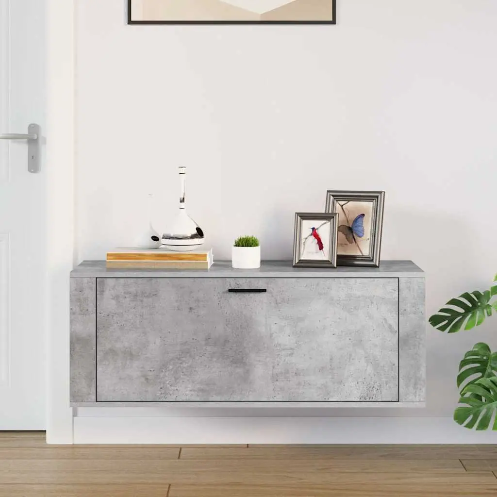 Wall Shoe Cabinet Grey Engineered Wood Storage Organiser Drop-Down Door Compact 100 x 35 x 38 cm