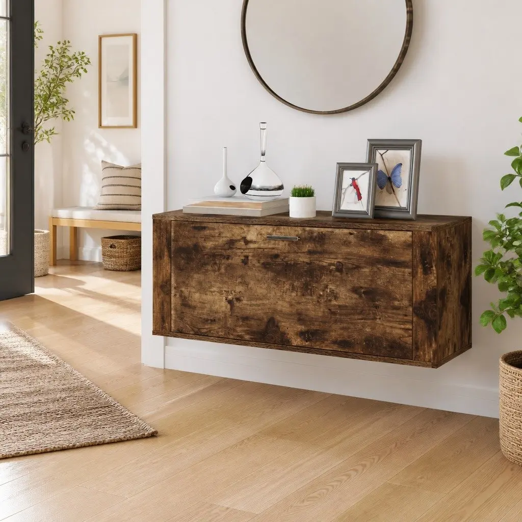 Shoe Organiser Wall Mounted 2 Compartment Brown Engineered Wood